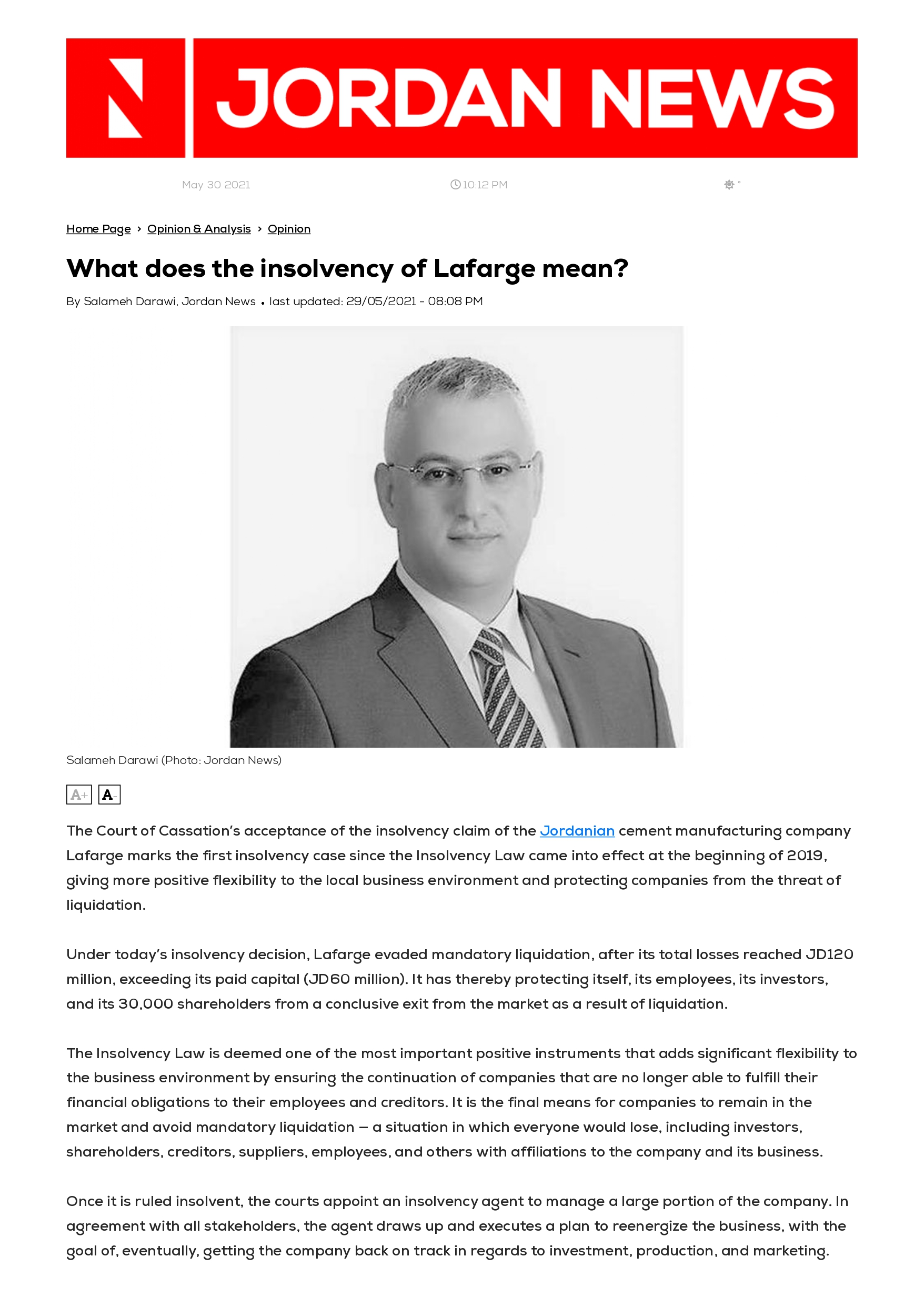 what does the insolvency of lafarge mean page 0001